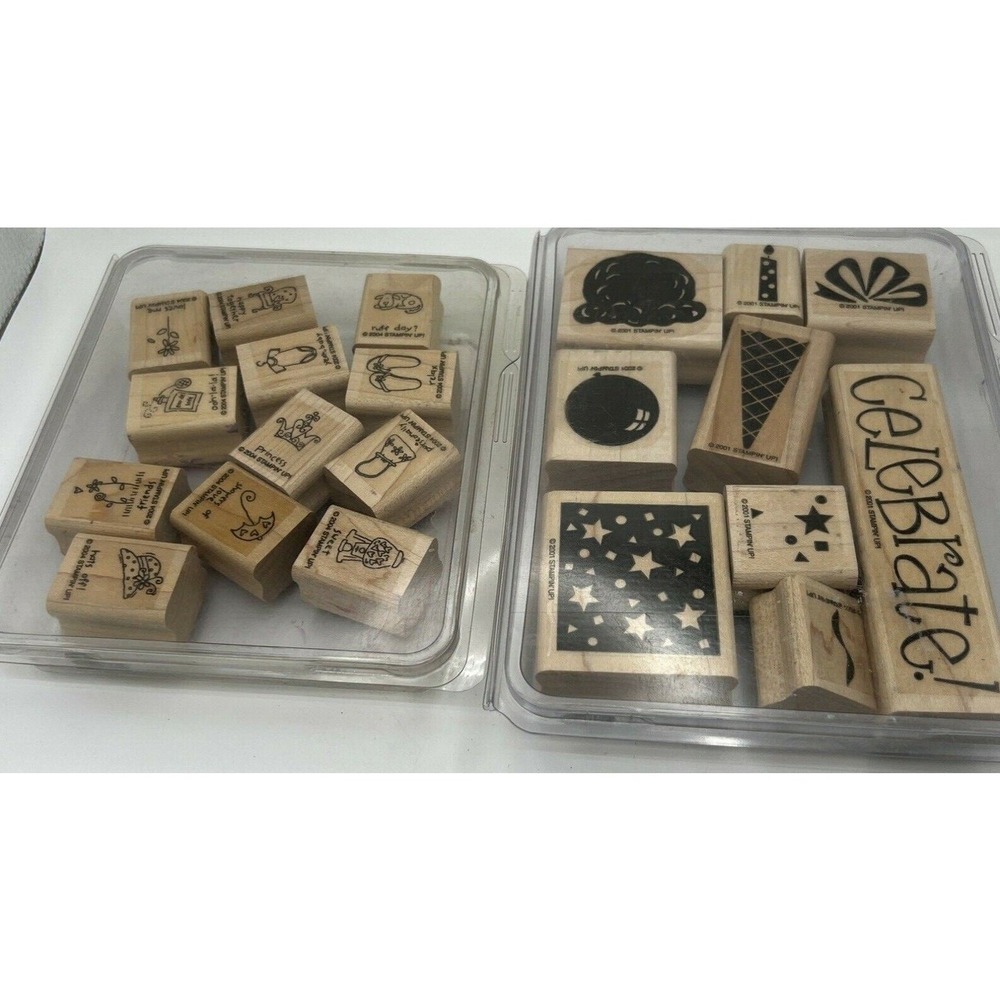Stampin Up Wood Rubber Stamp Sets All Little Things 2004 & Celebrate 2001 Lot
